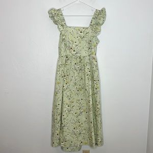 H&M floral ruffle open back dress green L